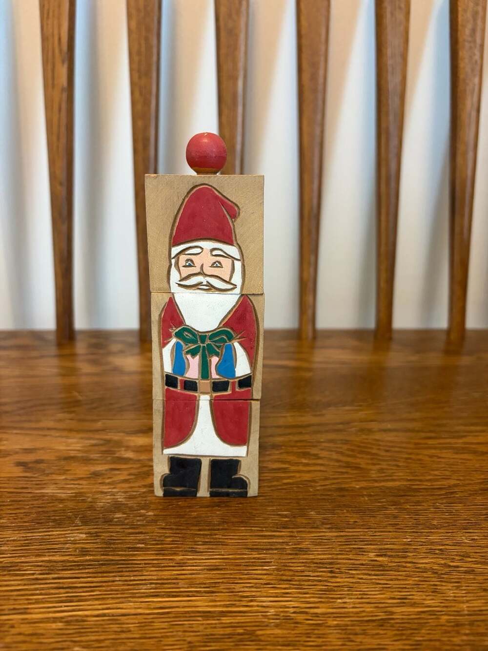 Vintage Hand Carved Santa Wood Block Puzzle Twist Christmas Decor